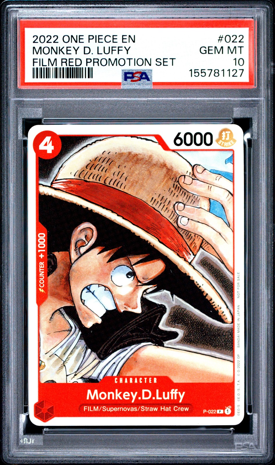 2022 ONE PIECE PROMOS RED PROMOTION CARD #022 MONKEY D. LUFFY PSA 10