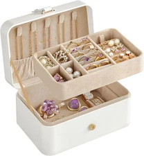 Jewelry Organizer Box, Travel Jewelry Case, 2-Layer Travel Case for women