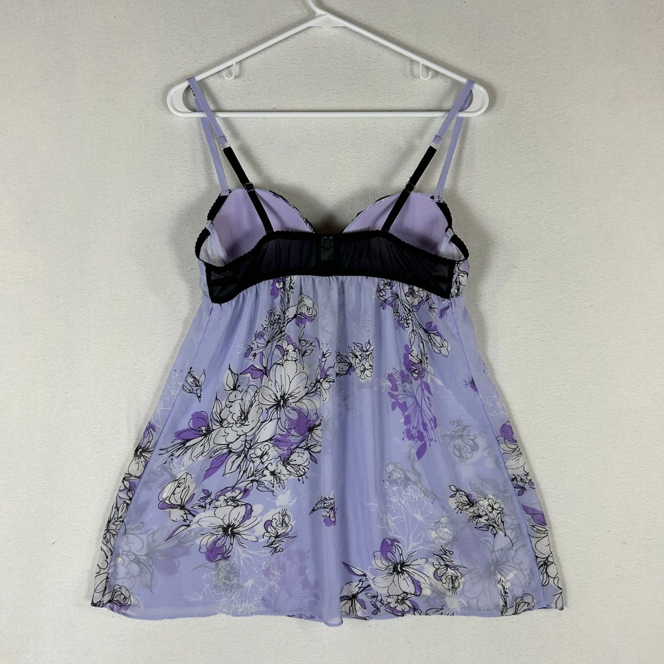 Apt.9 Intimates Babydoll Vestido Sin Mangas Mujer Mediano Púrpura Floral Chemise Lencería Foto 4 de 4