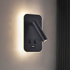 USB LED Reading Lamp Wall Back Lights Bedroom Bedside Light Sconce W/ Switch