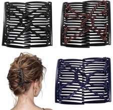 3 Pieces Elastic Magic Hair Comb Stretchy Double Comb Hair Forks Clips for Women