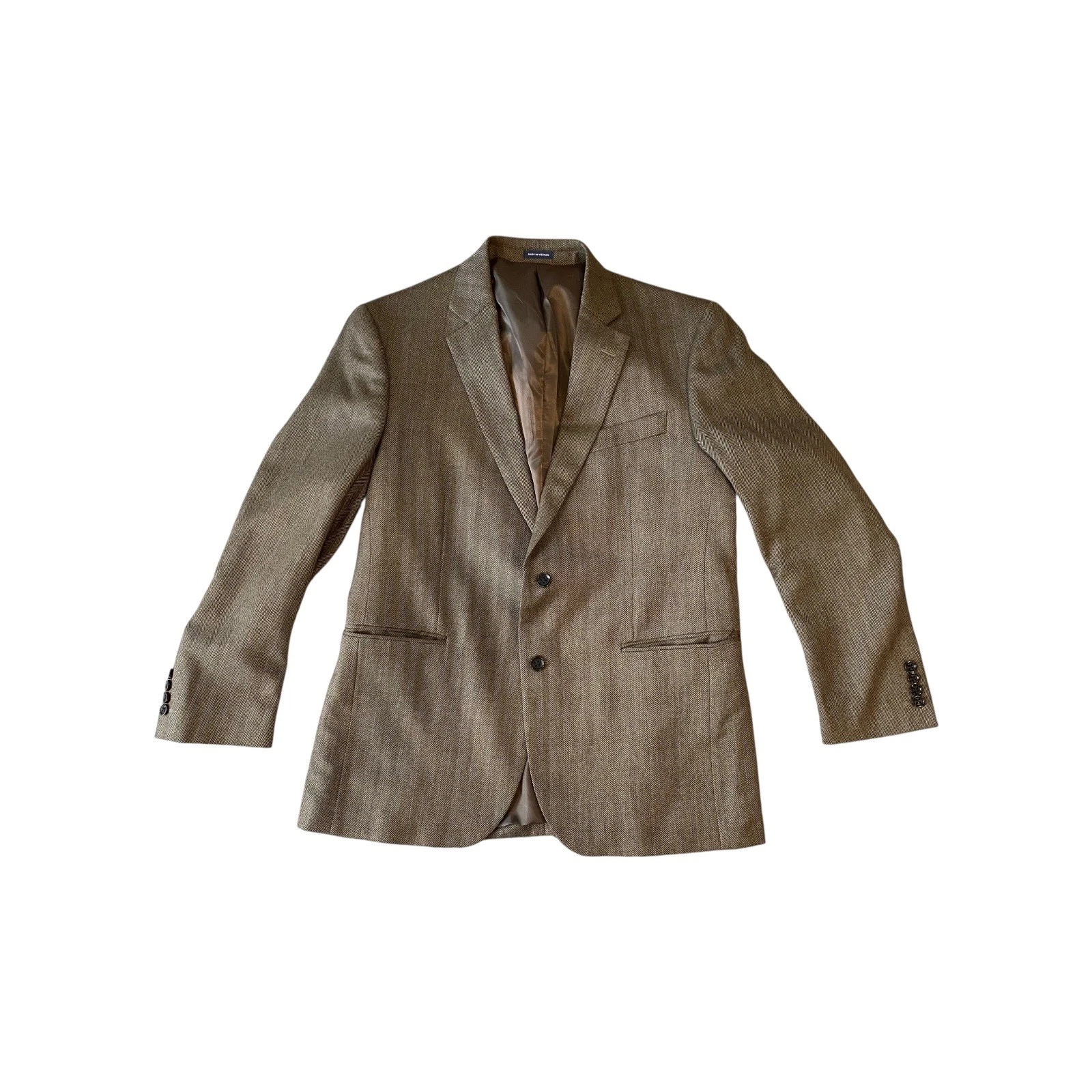 Stafford Mens 42 Regular Brown Herringbone 100% Merino Wool Classic Sport Coat