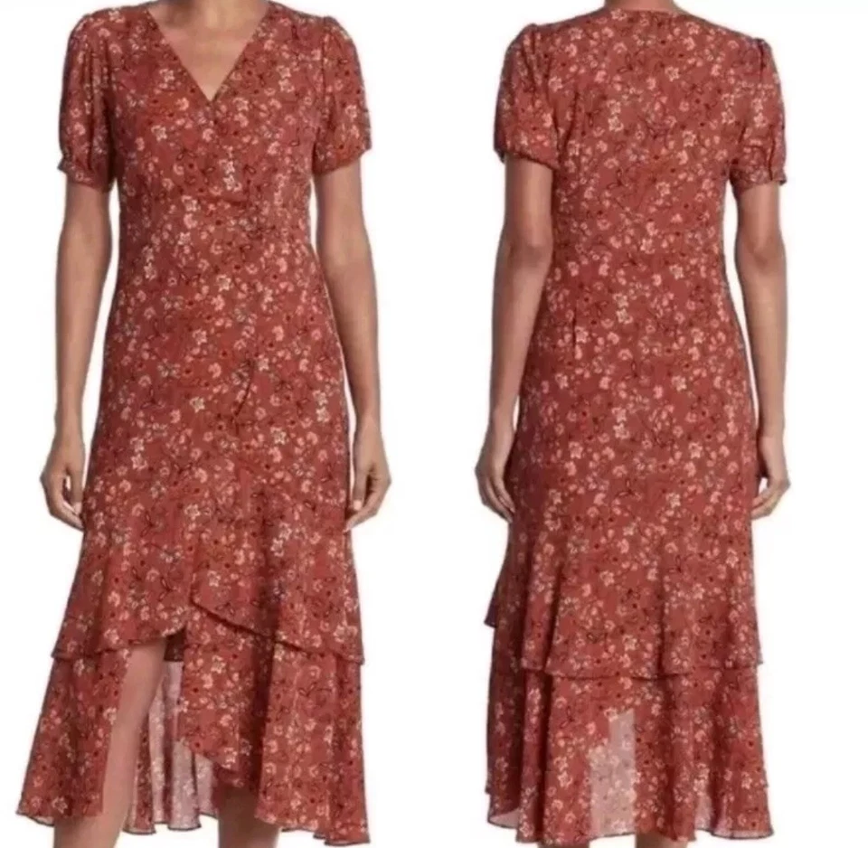 Nanette Lepore чай надежном платье Великобритании 14 Midi Sierra мульти печать цветочный новый с Ярлыками - Изображение 4 из 4