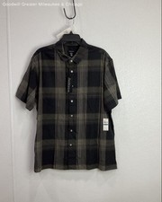 Van Heusen Dark Green Plaid Short-Sleeve Button-Up Men's Shirt Size XL 17 NWT