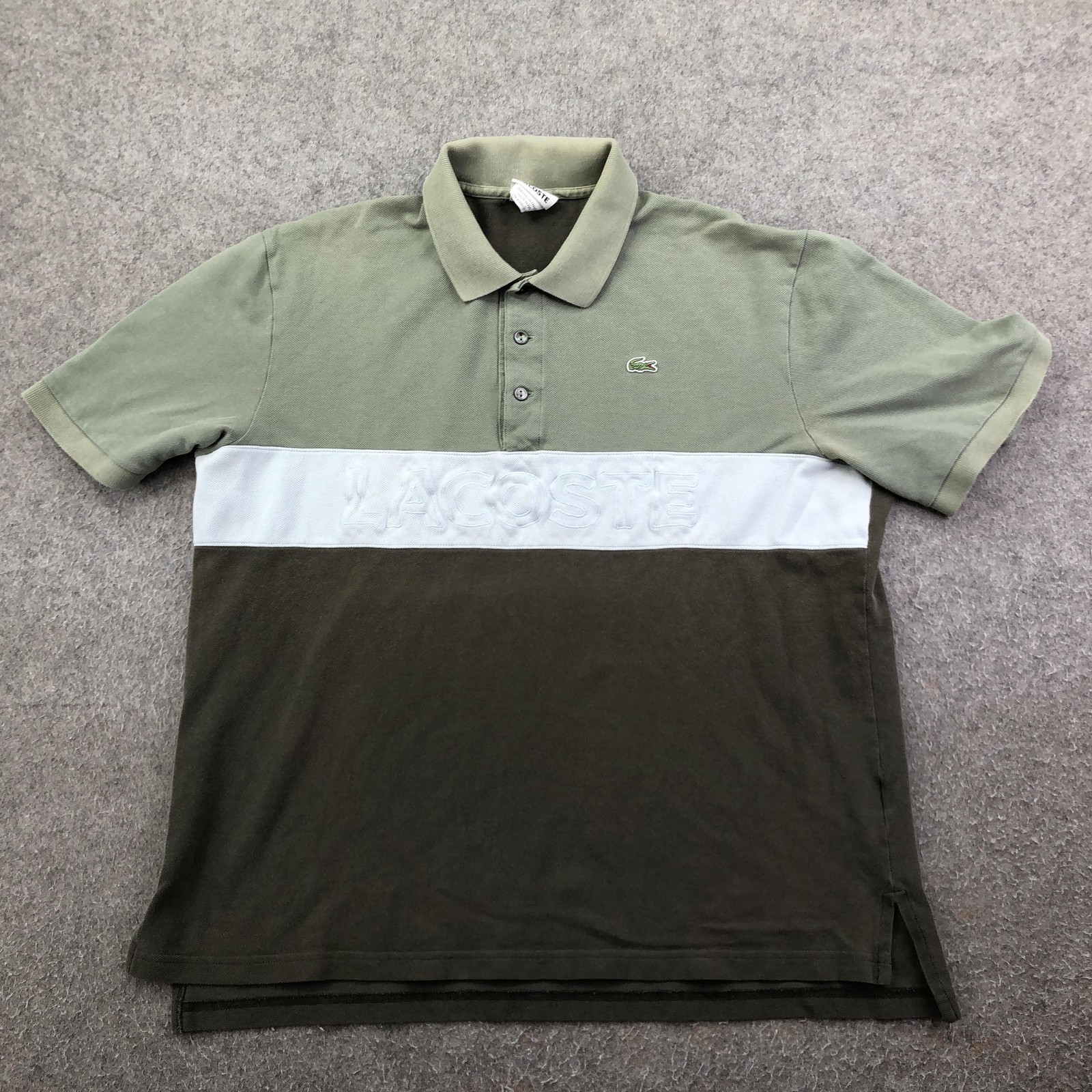 Lacoste Polo Shirt Mens XL Green Colorblock Big Logo Pique Knit Casual