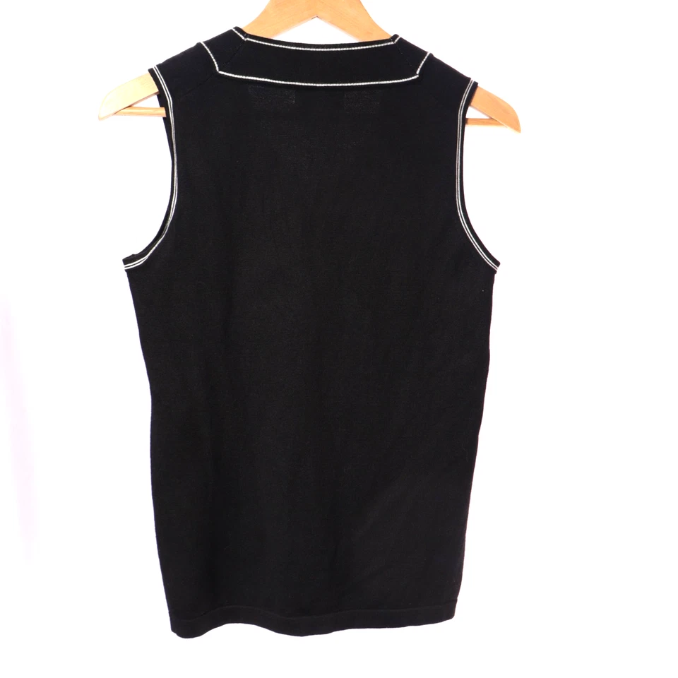 Karl Lagerfeld Paris Black Sleeveless Top Women Medium Black Rayon Logo Neckline - Image 2 of 4
