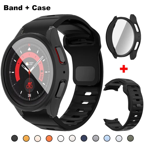 Band + Case Cover For Samsung Galaxy Watch 7/6/5/4/FE 40/44mm Silicone Strap - Picture 1 of 30