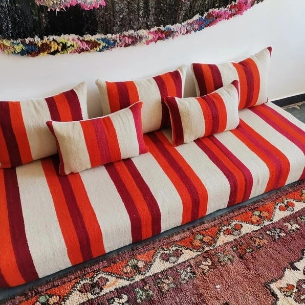 Sofá de piso marroquí - 6 pies (180x70x15 cm) cojín de piso largo sin relleno + 3 respaldos  Foto 3 de 4
