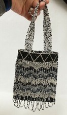 Vintage Art Deco Beaded Purse Black  White