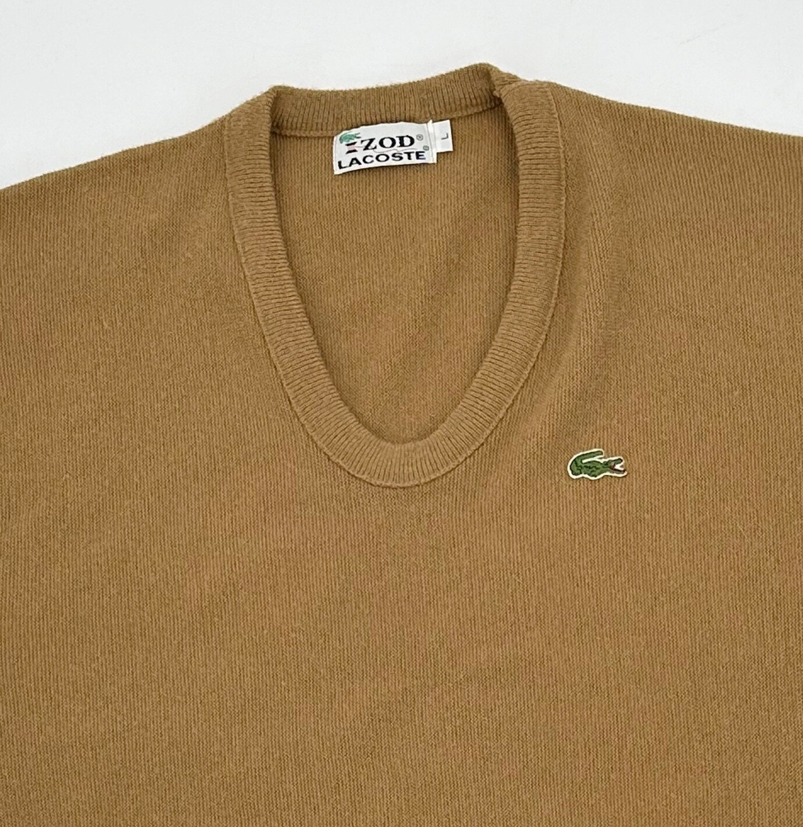 Vintage IZOD Lacoste Sweater Mens L Mocha Brown V-Neck Pullover