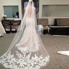 Wedding Bridal Veil Romantic Lace Applique Cathedral Soft 3 Meters Long White