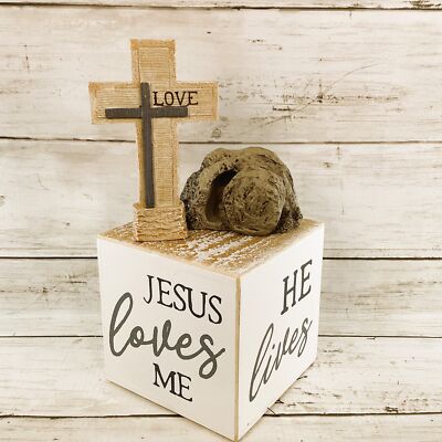 Easter Decor - Resurrection He Lives Risen Love Cross Tomb 3pc Set