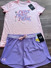 NWT Under Armour YXL Girls Lavender/Peach/Orange FIERCE Shorts Set