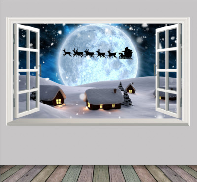 Weihnachtsszene Weihnachtsschlitten Rentier Magic Fenster Aufkleber Druck Poster Aufkleber