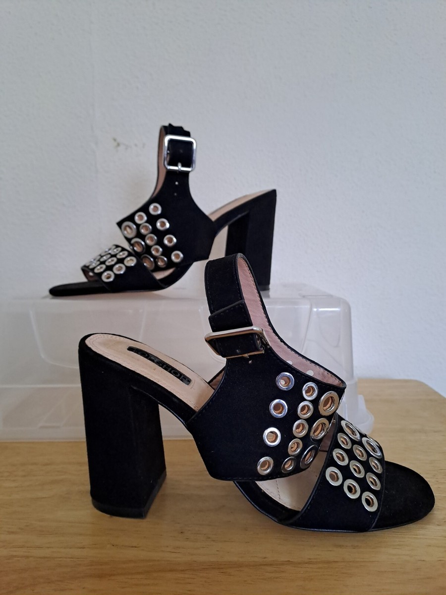 Topshop Black Faux Suede Leather Open Toe Sling Back Alaia Style