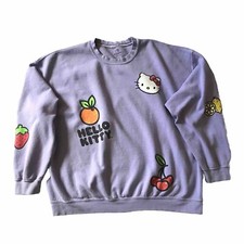 Hello Kitty by Sanrio Women OS Purple Graphic Sweatshirt Crew Neck Fruit Cozy XL