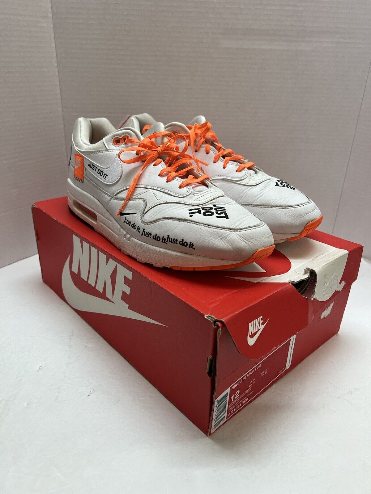 Af en toe salon Aanstellen Nike Air Max Size 12 Mens 1 SE JDI Just Do It White Orange A01021- 100 |  eBay