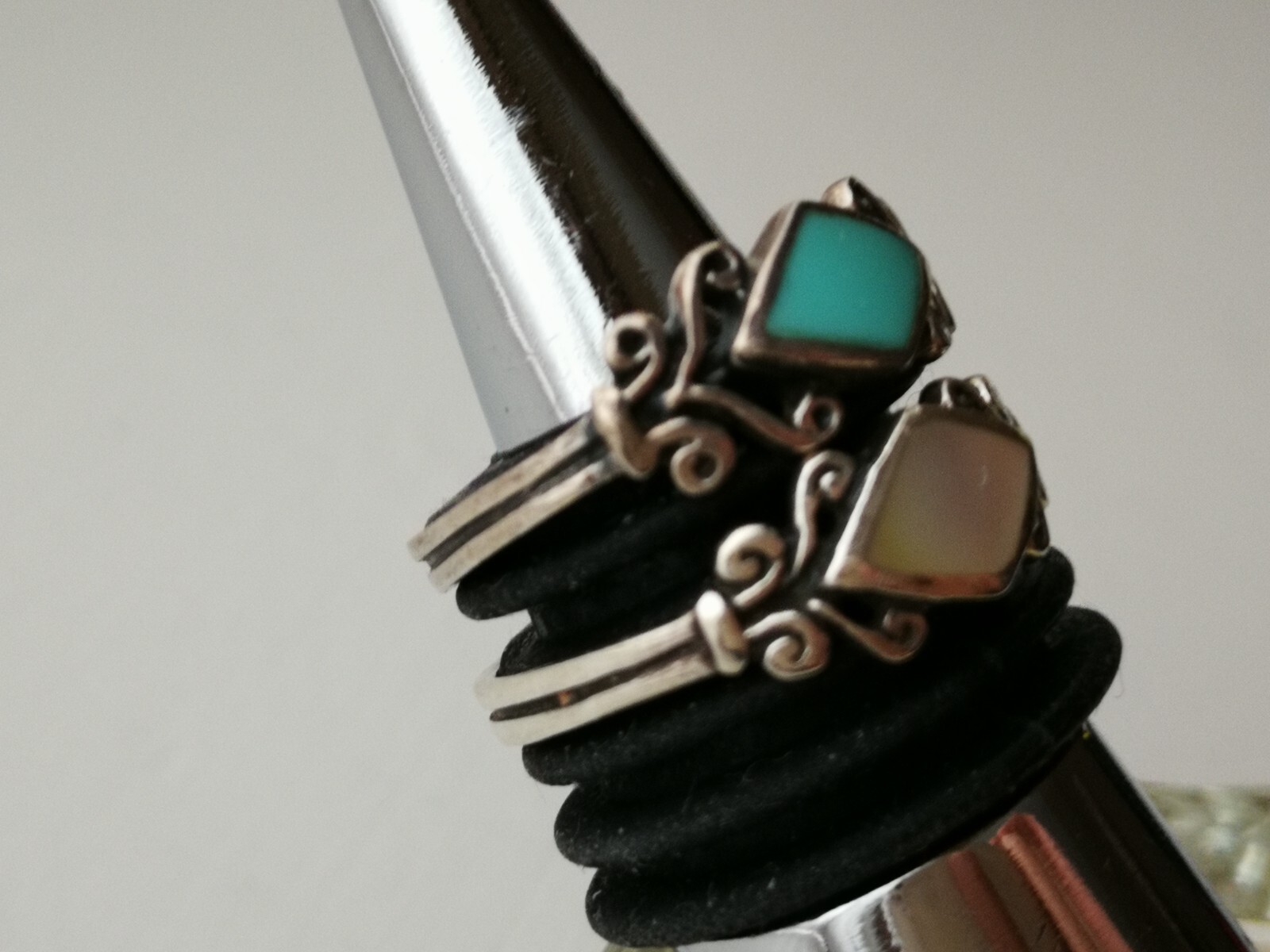 2 Stackable CW 925 Sterling Silver Turquoise Sz 8… - image 2