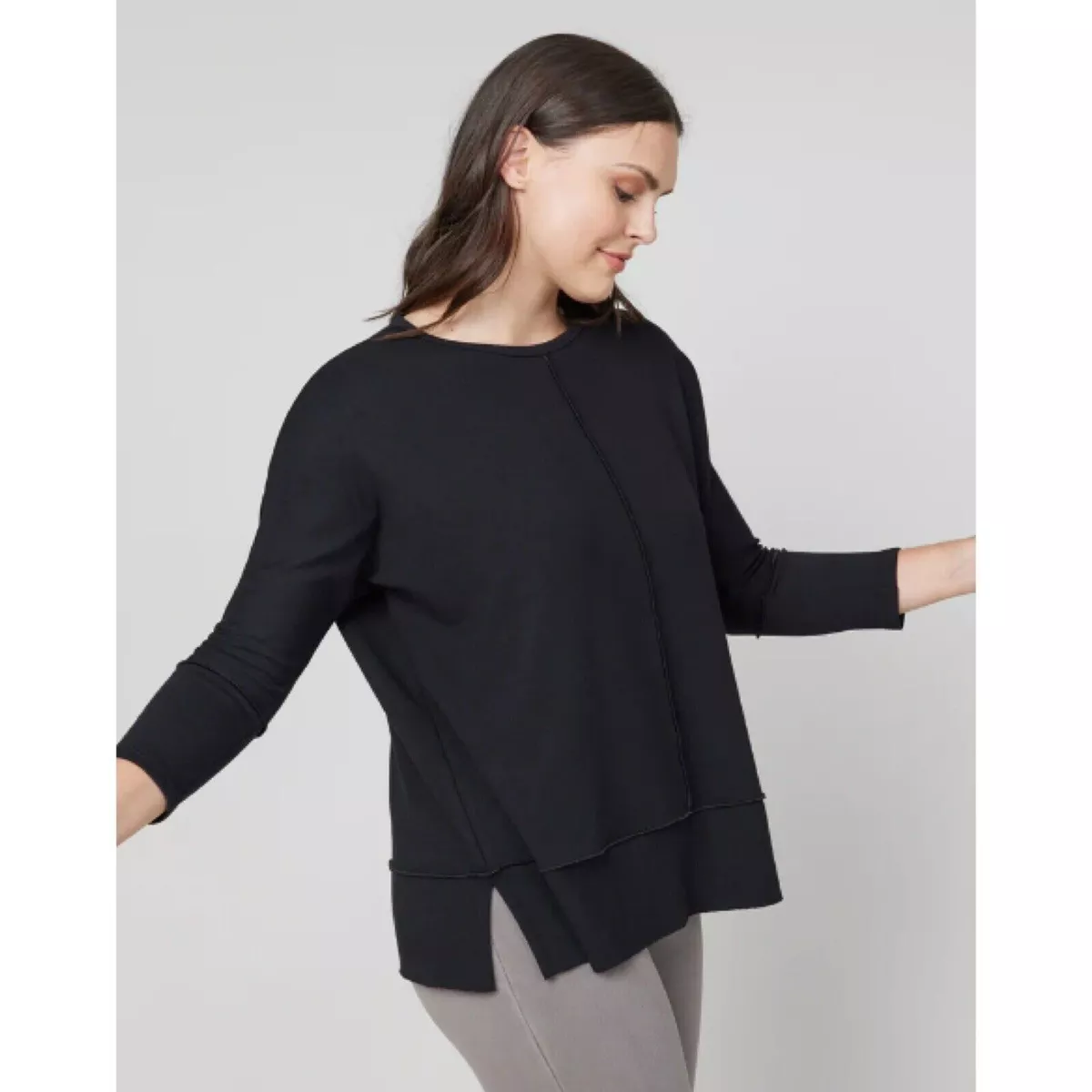 Spanx Perfect Length Sweatshirt Dolman Sleeve Black 3/4 Sleeves