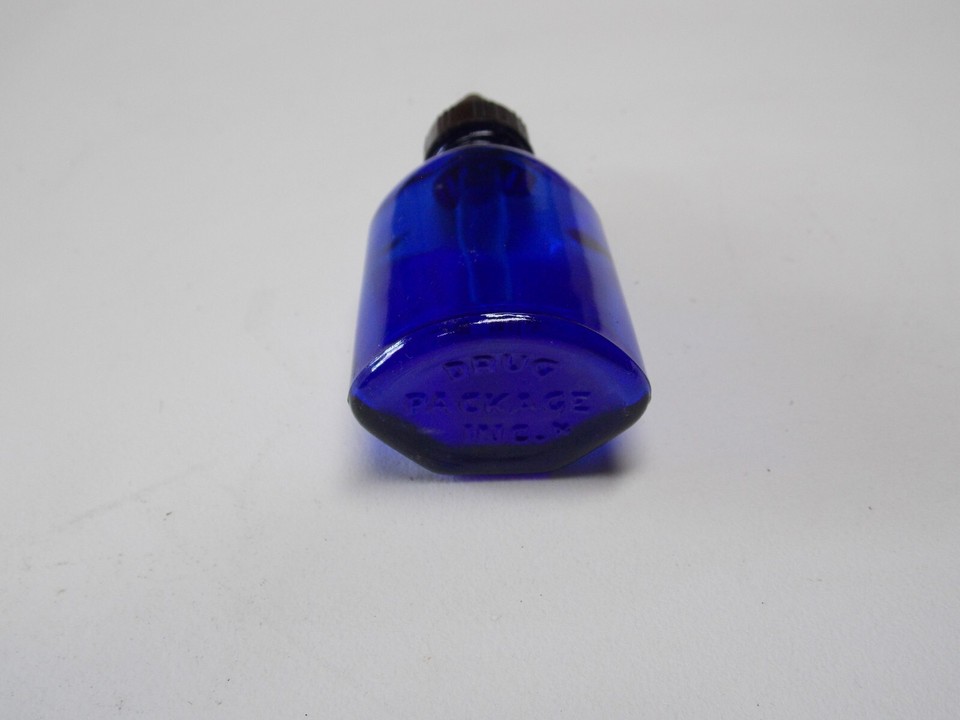 Vintage Cobalt Blue Medicine Bottle with Glass Eye Dropper by Drug