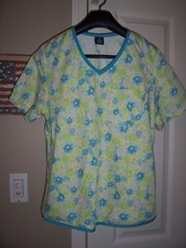 Womens BARCO Turquoise Floral Uniform Scrub Top Size Small