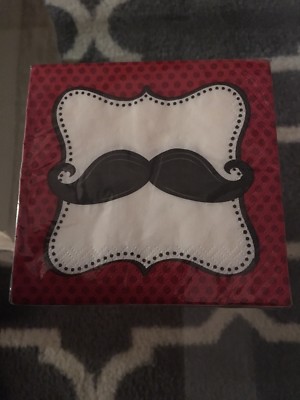Paper Art Mustache Madness Beverage Napkins 16 Count 3-Ply Red Party Suplies