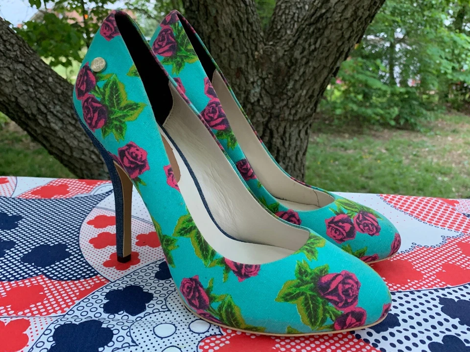 SALE @ NICOLE Everything Roses & Denim Aqua High Heels Stiletto 9 / 9.5 ❤️sj17j3 - Image 4 of 4