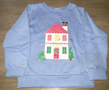 girls NEW NWOT blue CHRISTMAS SWEATSHIRT TOP size 5/6 WINDOWS OPEN ANIMALS CUTE