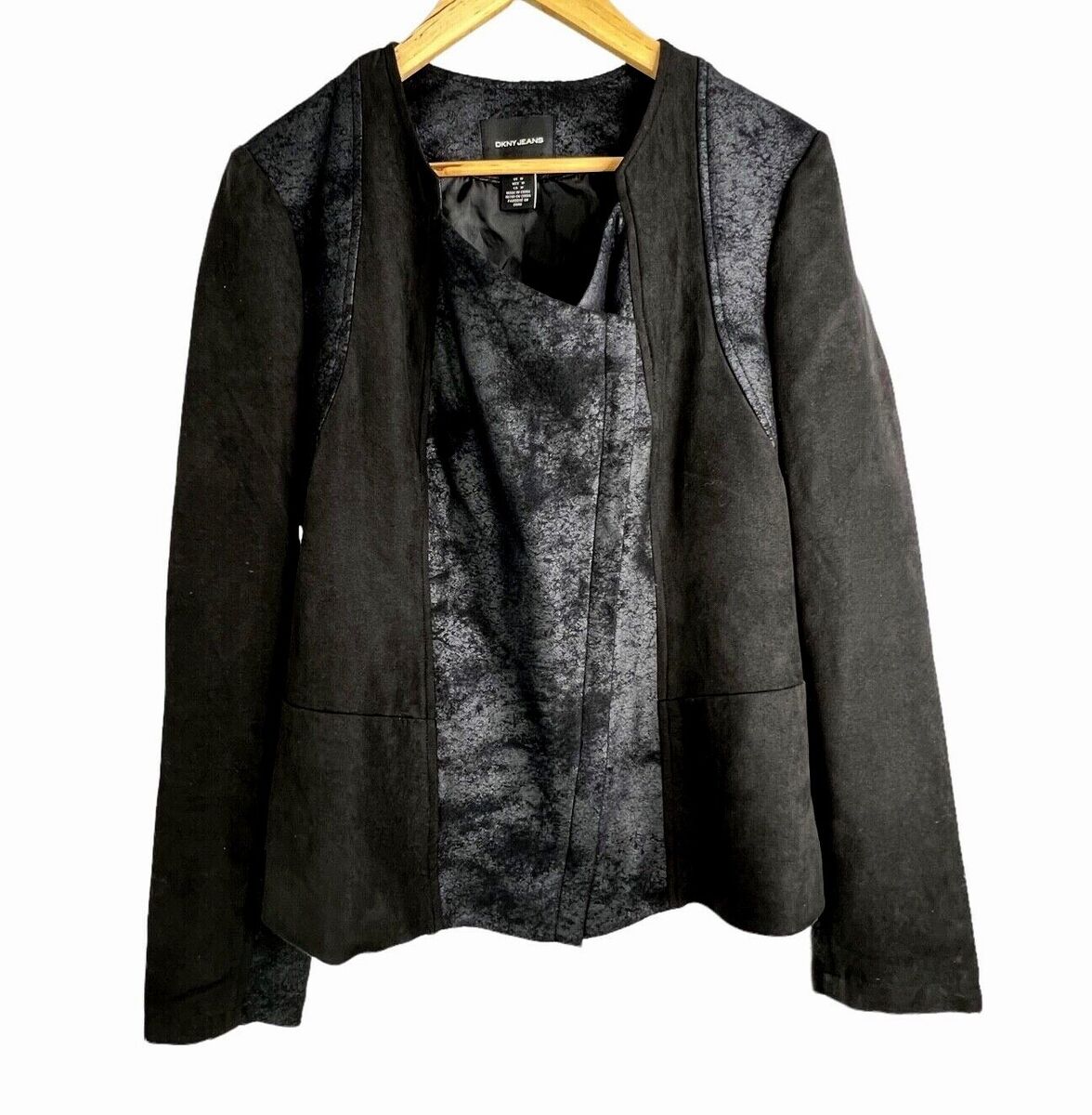 DKNY Jeans Women's Black Zipper Jacket With Faux Suede DKNY Jeans Women's Black Zipper Jacket With Faux Suede