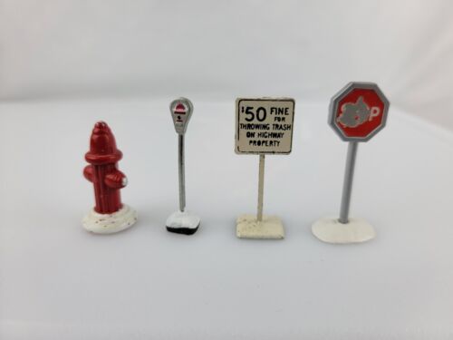 Christmas Village Accessories Lot Stop Sign, fire hydrant, Parking Meter
