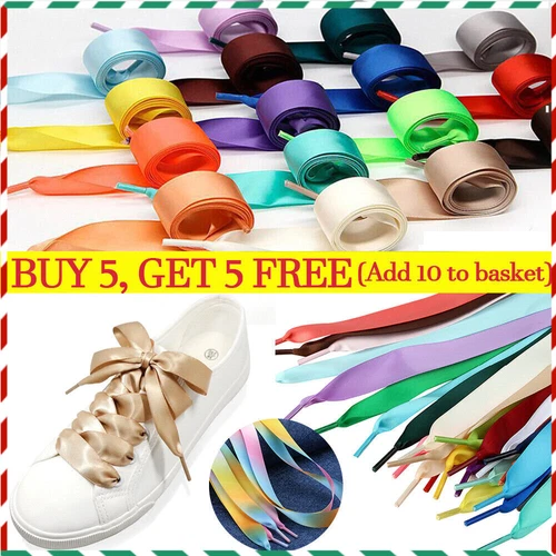 1 Pair Flat Wide Shoe Laces Satin Ribbon Wedding Shoe Boots Strings Shoelaces H - Picture 1 of 63
