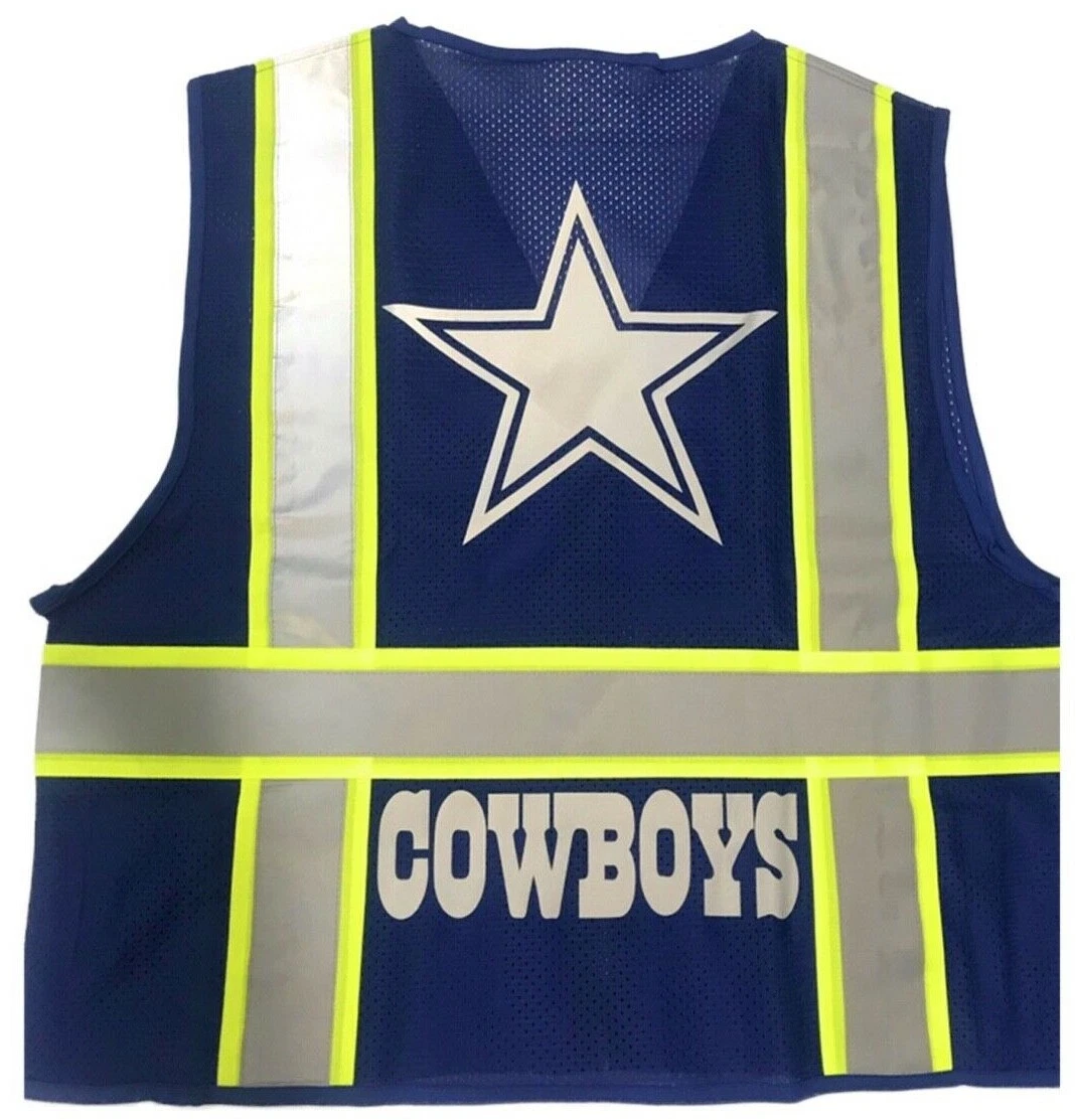 DALLAS COWBOY NAVY BLUE REFLECTIVE SAFETY VEST W SILVER REFLECTIVE LOGO