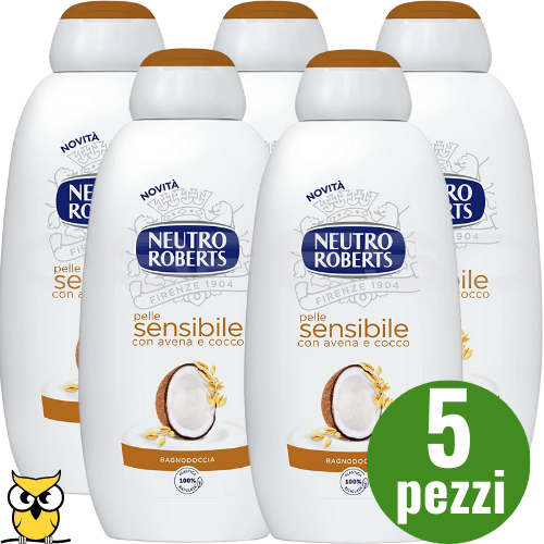 NEUTRO ROBERTS BAGNOSCHIUMA BAGNODOCCIA DETERGENTE CORPO SENSIBILE 600ML X5