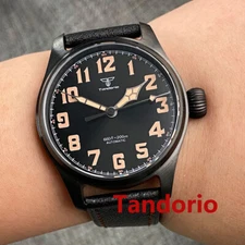 Tandorio 39mm 20ATM Japan NH35 Sapphire Glass Black Silver Pilot Diver Men Watch
