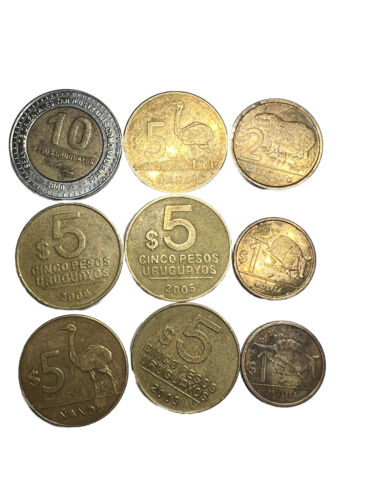 Lote de 9 monedas de Uruguay 2000 a 2019. $10- $5- $2- $1 coleccionables ahorra compra más - Imagen 1 de 4