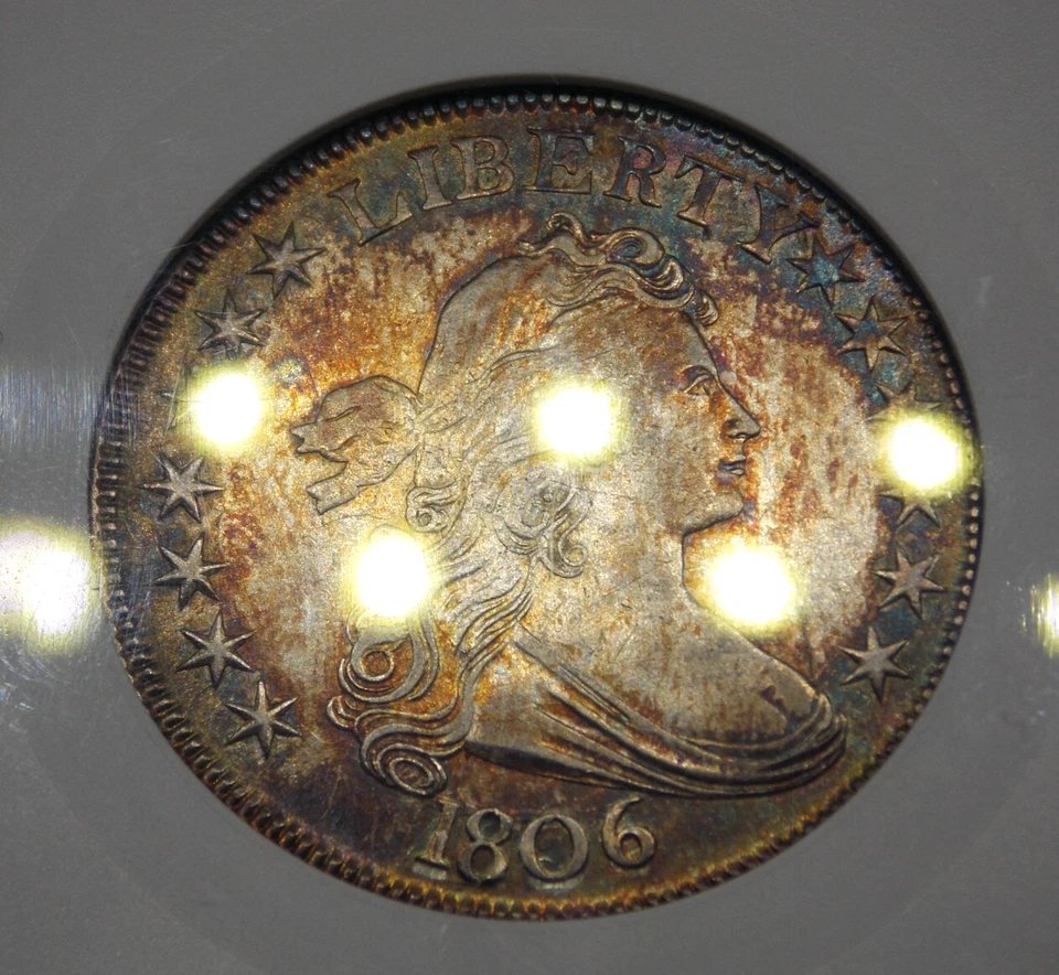 1806 Draped BUST Half Dollar Pointed 6 Stem 50c ANACS EF40 #213 XF *SOAP BOX* - Image 4 of 4