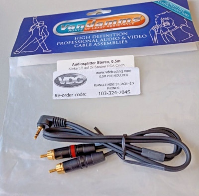 Van Damme Audiosplitter Stereo, Klinke 3,5 auf 2x Stecker RCA Chinch, 0,5m