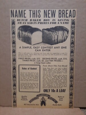 1936 Dutch Baker Boy Newspaper Ad Washington DC Bread Bakery
