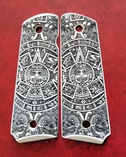 Colt 1911 custom imitation ivory scrimshaw grips Aztec Calendar