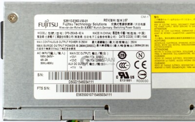 S26113-E563-V50-01 FUJITSU 250W POWER SUPPLY 85 PLUS FOR ESPRIMO
