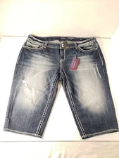 NWT Vigoss The Dublin Capri Size 26 X 19 Blue Denim Distressed 