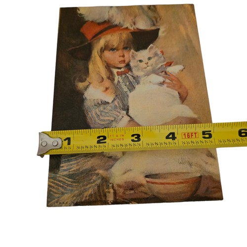 Vintage Lithograph Prints Little Girl w/Cat & Little Boy w/Puppy 5"X7" - Picture 6 of 9
