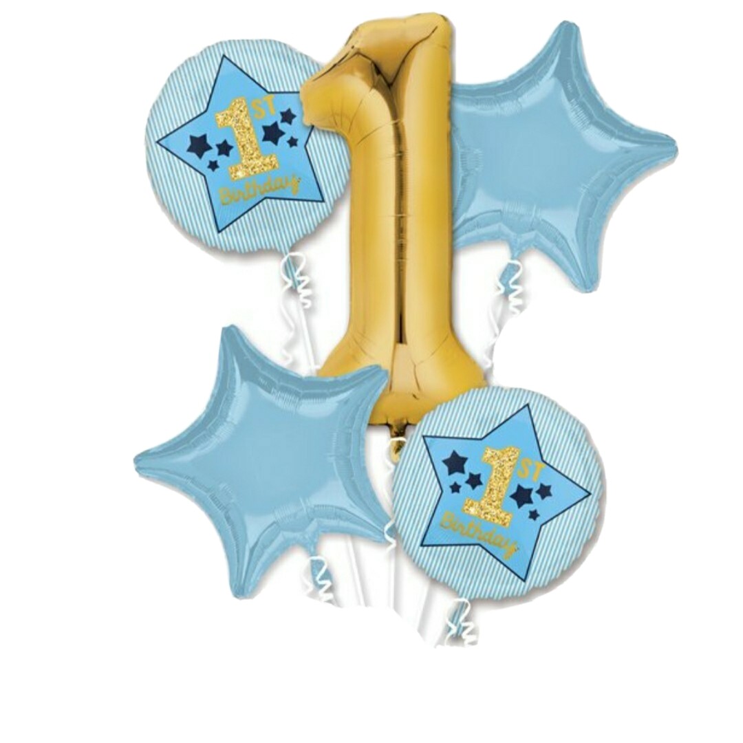 Bouquet de ballons bleu et or 1er anniversaire - Ballons anniversaire enfant NEUF !
