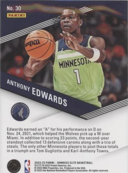 その他 2022-23 Donruss Elite Anthony Edwards 2022-23 Donruss Elite - Anthony Edwards #30 for sale | eBay