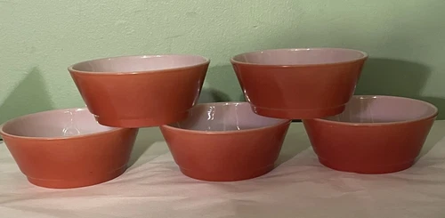 VTG Anchor Hocking Fire King Orange Brown 5" Dessert Cereal Bowls Set of 4 Lot