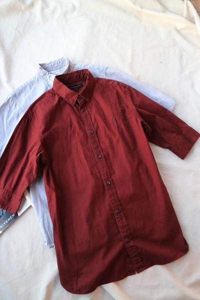 Men AllSaints Shirt Burgundy Cotton 36 / S / 44