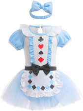 Vestito Bebè Alice, Set Pagliaccetto Tutina per Bimba Neonata Con Fascia, Costum