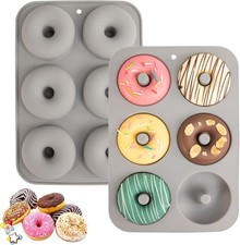 Silicone Donut Mold 6 Doughnuts Set of 2. Food Grade LFGB Silicone Bagels Baking