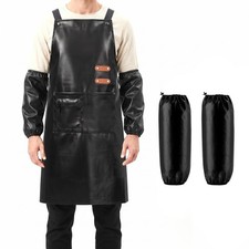 Waterproof PU Leather Apron with Sleeves, Heavy Duty Work Apron arm sleeves