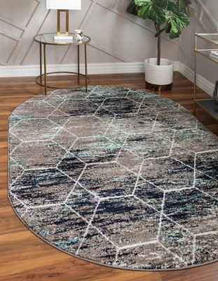 Unique Loom Trellis Frieze Collection Area Rug - Geometric 3 X 5 Oval Blue